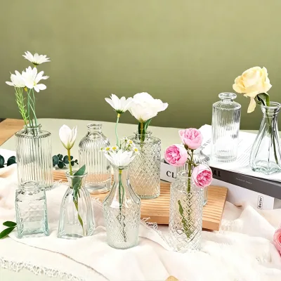 10 Pcs Luxury Vintage Clear Glass Vase Set Artistic Hydroponic Floor Vases for Home & Wedding Decor