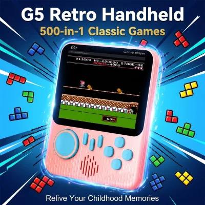 Handheld Game Console 500-in-1 Classic Retro Games 2-Player Double Battle LCD Screen TV Connect Kids Gift Toy