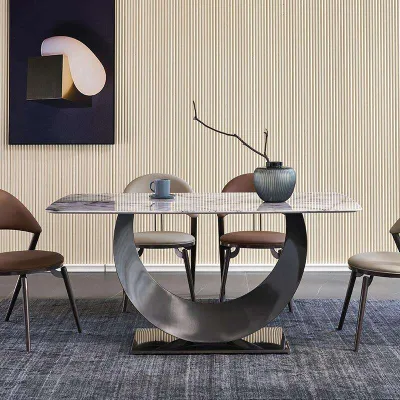 ATUNUS Modern Design Style Chair Set Simple and Modern Rectangle Dining Table Stainless Steel Electroplated Table Legs