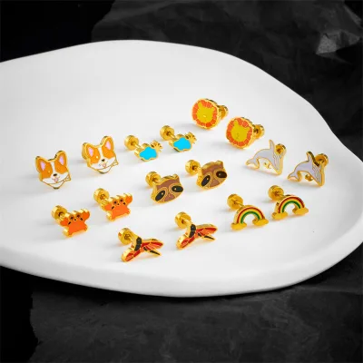 Cartoon Creative Fashion Stud Earrings Series Good Design Cute Animals Stainless Steel Stud Earrings