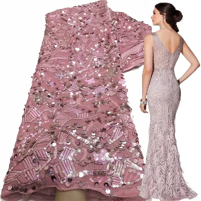 Wholesale African Velvet Sequin Embroidery Textile Material Sequins Embroidered Lace Fabric