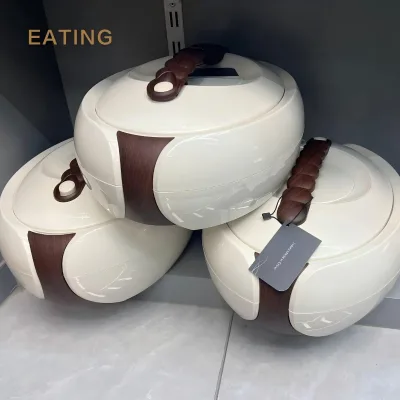 Classic Cream & Wood Grain Hot Pot Set (4/5/6L) - Insulated Food Warmer for Traditional African Parties & Outdoor Events