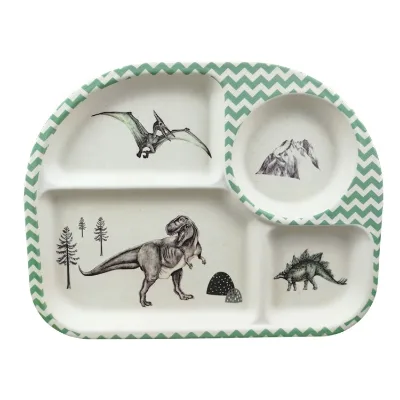 Bamboo Fiber Kids Divided Plate Eco Friendly Sectioned Toddler Plate Non Toxic Children Compartment Plates