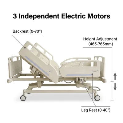 Manual Hospital Bed 3 Functions Large Side Rails CE ISO Certified 2-Year Warranty for Clinic Hospital Mexico 110V