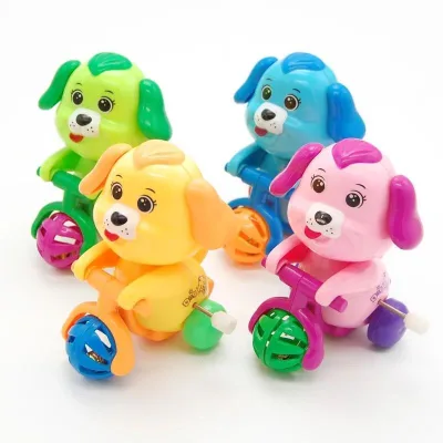 Factory Wholesale Kids Cute Wind up Dog Riding Tricycle Toys Clockwork Rattle Wheel Moving Clockwork Puppy Mechanical Kids Gifts