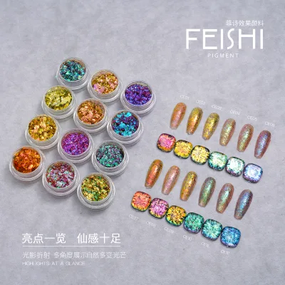 Hot Selling Luxury Fire Opal Nail Glitter Sequins Powder Holographic Shining Chameleon Opal Flakes Nail Art Makeup Body Glitter