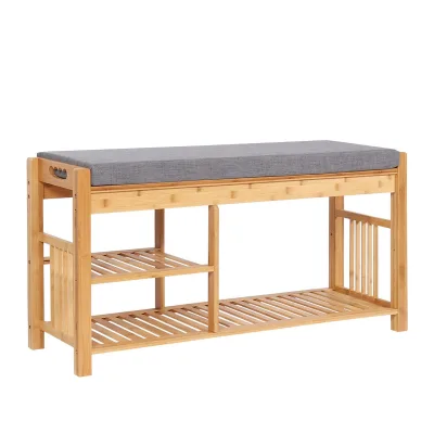 Bamboo Shoe Storage Bench with Removable Padded Seat Wholesale Living Room Applicable Shoe Racks & Stands