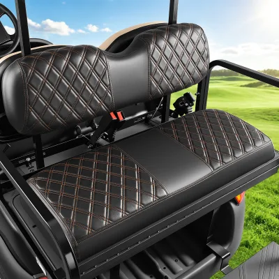 Golf Cart Rear Flip Flop Seat Black Leather Covers With Diamond Pattern Fit Club Car Precedent/DS/EZGO RXV/TXT/Yamaha Drive