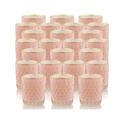 High Quality pink Glass Candlestick Tea Candlestick 2oz Movable Decoration Glass Candlestick With Phnom Penh