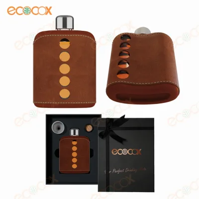 Factory Suppliers Leather Covered Whiskey Flask 8OZ Glass Travel Hip Alcohol Whisky Flask with Gift Packing Box
