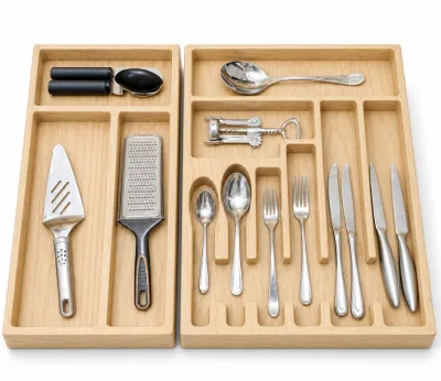 High Quality White Oak Silverware Drawer Organizer 6 Slots Wooden Cutlery Tray Holder Kitchen Flatware Utensils Serving Tray