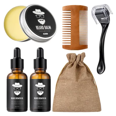 Private Label Custom Logo Men Beard Kit Beard Balm Comb and Beard Oil Set
