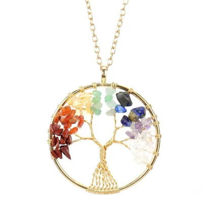 Life Tree Natural Quartz Spiritual Energy Healing Crystal Tumble Stones Silver Plated Customizable Necklace