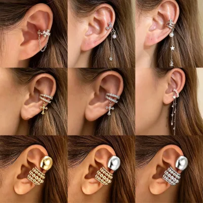 Copper Zircon Cross Ear Cuff, Light Luxury Versatile Clip-on Earrings for Non-pierced Ears