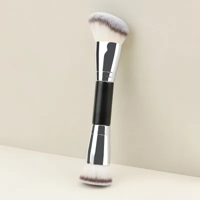 Wholesale Custom Logo High Quality Double Ended Wood Handle Flat Foundation Makeup Brushes