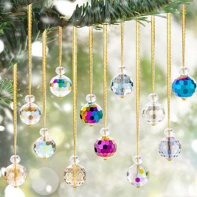 Christmas Ornaments Glass Prismatic Crystal Pendant DIY Christmas Tree Decorations Hanging Ornaments Glass Beads