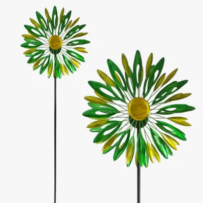 Garden Solar Wind Spinner Motor Flower Rainbow Handmade Modern Style Metal Powder Coated Outdoor Statue