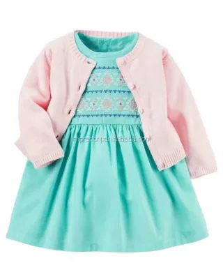 Wholesale Hight Quality Baby Girl 2 Piece Set Dress With Cardigan