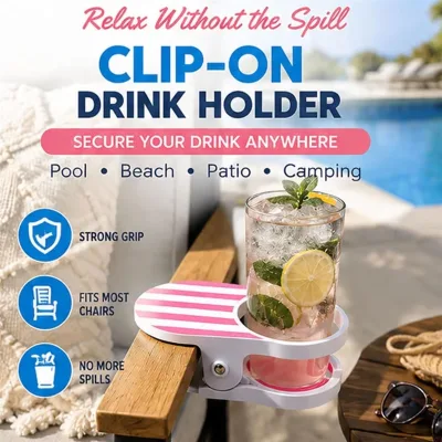 Anti-Spill Clip-on Drink Holder for Desk Side Cup Holder Clip for Table Edge Portable Beach Chair Accessories for Pool Camping