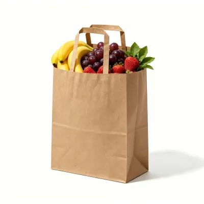 Factory Recycled Eco-Friendly Food Grade Square Bottom Restaurant Carry Fruits Vegetables Supermarket Kraft Paper Bags Flat