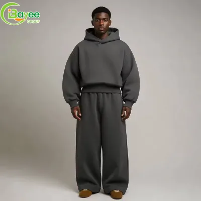 Streetwear Men's High Quality Custom Cotton Oversized Boxy Designer Casual Loose Fit Graphic Black Pullover Hoodies Tracksuit