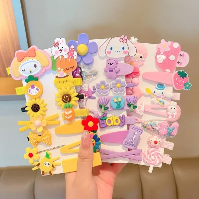 Cute Cartoon Animal Hair Clips Set for Girls - 14 Pcs Handmade Rainbow Hairpins