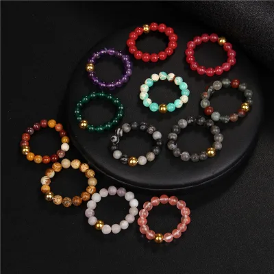 Natural Healing Stone Beaded Necklace for Women, Multicolor Crystal Gemstone Stretch Elastic Adjustable Boho Jewelry Gift