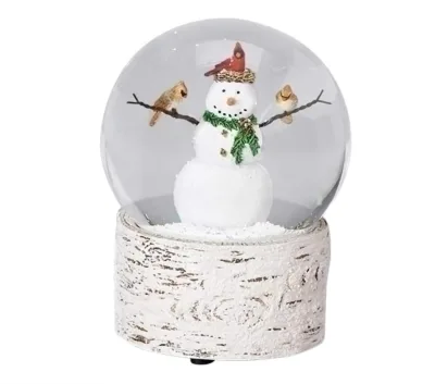 Snowman with Cardinal Friends 6 Inch Resin Musical Snow globe