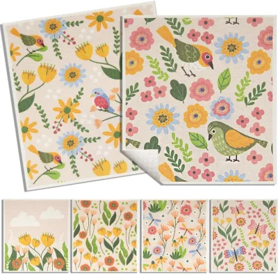 Custom Design Cotton Kitchen Dish Cloth Fruit Floral Eco-friendly Swedish Dish Cloth Biodegradable Kitchen Cloth Dish Towels