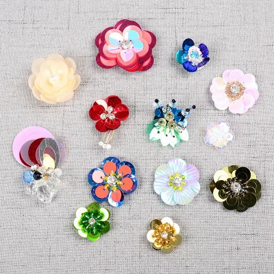 Factory Price 3d Rhinestone Decorate Sewing on Clothing Accessories Applique Handmade Sequins Flowers Patch