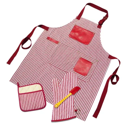 4-Piece Cotton Apron Kit with Oven Mitts Pot Holder BBQ Tools-Unisex Chef & Gardening Kitchen Set