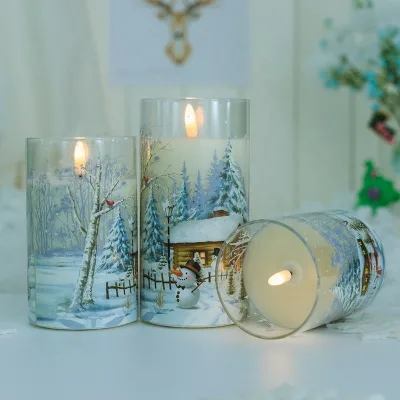 Manufacturer Wholesale Glass Paraffin Christmas Snowman Candle Light LED Candle Decoration Christmas