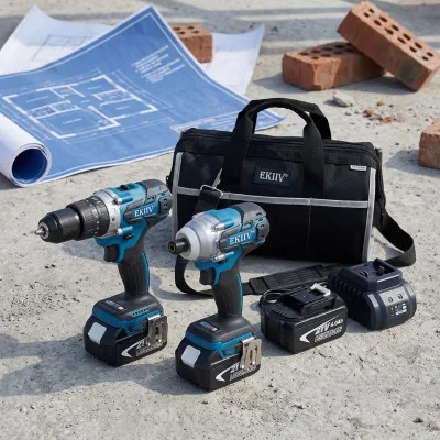 EKIIV CK-2104 Brushless Cordless Combo Kit with Rechargeable 4.0Ah Battery for Small Engineering Team Daily Use