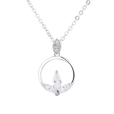 925 Sterling Silver Rhodium Plated Classic Fairy Pendant Strand Necklace Circle Hollow Zircon Third Party Certified Elegant Fine