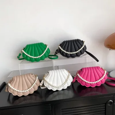 Wholesale Trending Women Pearl Handbag Shell Clutch Bag with PU Leather Shoulder Strap