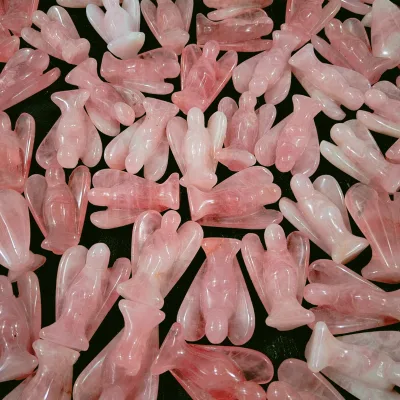HY Natural Rose Quartz Semi Precious 2 Inch Angel Crystal Handmade Statues Gift Crafts