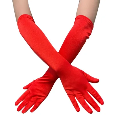 Fashion Long Opera Festival Satin Breathable Bridal Gloves Stretchy One Size Elbow Length Black Red White Costume