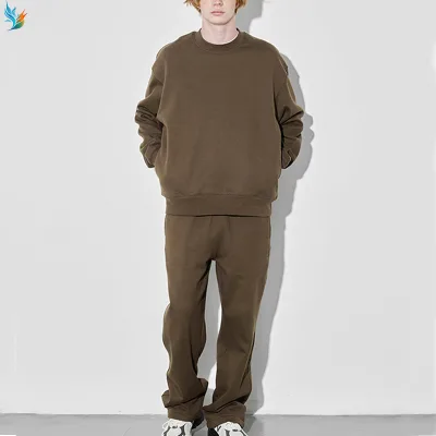 OEM Custom Polyester Cotton Embroidered logo Two Pieces French Terry Blank Vintage Tracksuit Jogger Sweatsuits for Men