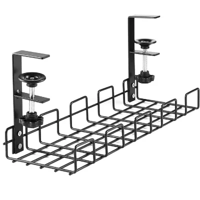 Clamping Adjustable Cable Management Tray Under Desk No Drill Under Desk Metal Cable Tray White Wire Cable Management Tray