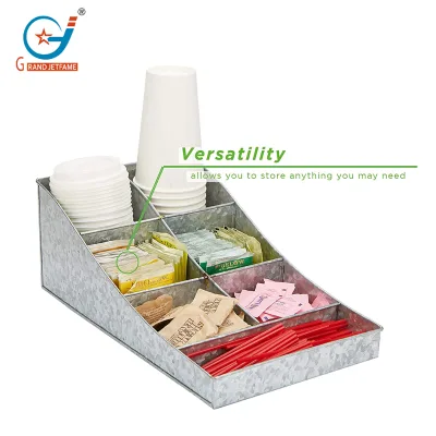 Galvanized Metal Coffee Condiment Organizer for Countertop