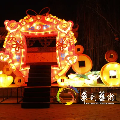 Custom Modern Design Chinese Lantern Entrance Gate Silk for Halloween Theme Park