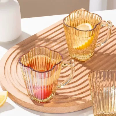 New Petal Tableware Set Retro Light Luxury Salad Bowl Embossed Water Cup Gift Box Large Capacity Light Luxury Glass Cup