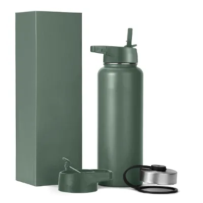 40oz Sports Water Bottle 3 Lids Straw Lid Leak Proof Stainless Steel Gym Sport Bottles for Men Women Kids Double Walled