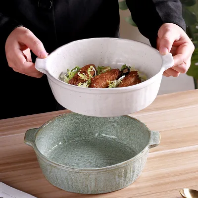 High-End Nordic Style Ceramic Reactive Color Noodle Ramen Bowl with Handle