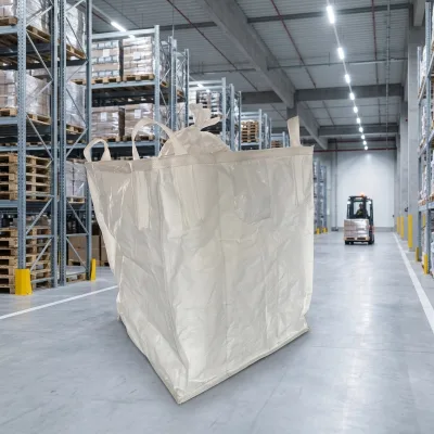 Reinforced Industrial Flexible PP Ton Bag Circular Woven Cross Corner Loops Dual Spouts 1000kg Mineral Sand Transport