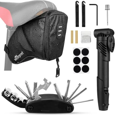 OEM ODM Bike Repair Kits Waterproof Bicycle Saddle Bag 120 Psi Mini Pump Multifunctional Tools Set Customize Cycling Accessories