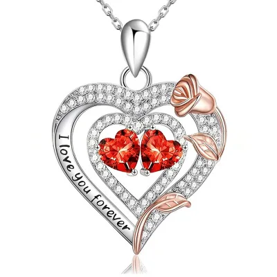 Rose Flower High End Heart Elegant Valentines Gift 925 Heart Necklace 925 Sterling Silver Necklace 925 Silver Necklace for Women