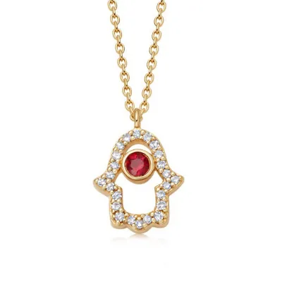 Gemnel Wholesale Women 925 Silver 18K Gold Ruby Cubic Zirconia Classic Hamsa Hand Necklace