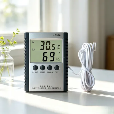HC520 Digital Bath Hygrometer with Real-Time Temperature Monitoring Plastic Sensor Thermometer LCD Display Recorder