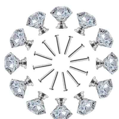 Hot Sale 30mm Drawer Knob Diamond Shaped Crystal Glass  Cabinet Knobs Pull Handles for Home Office Cabinet Cupboard